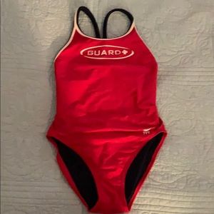 TYR lifeguard bathing suit one piece red